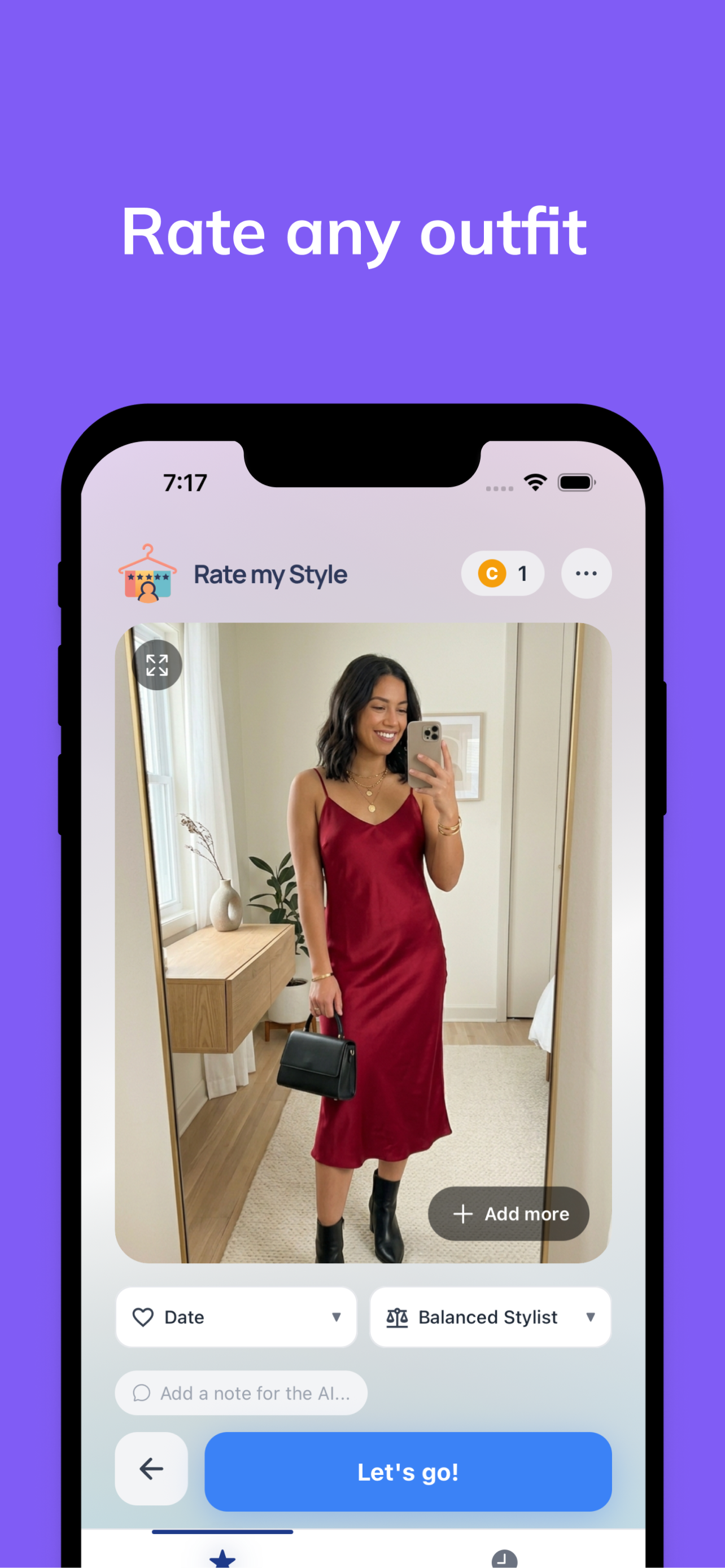 Upload screen in Rate my Style app