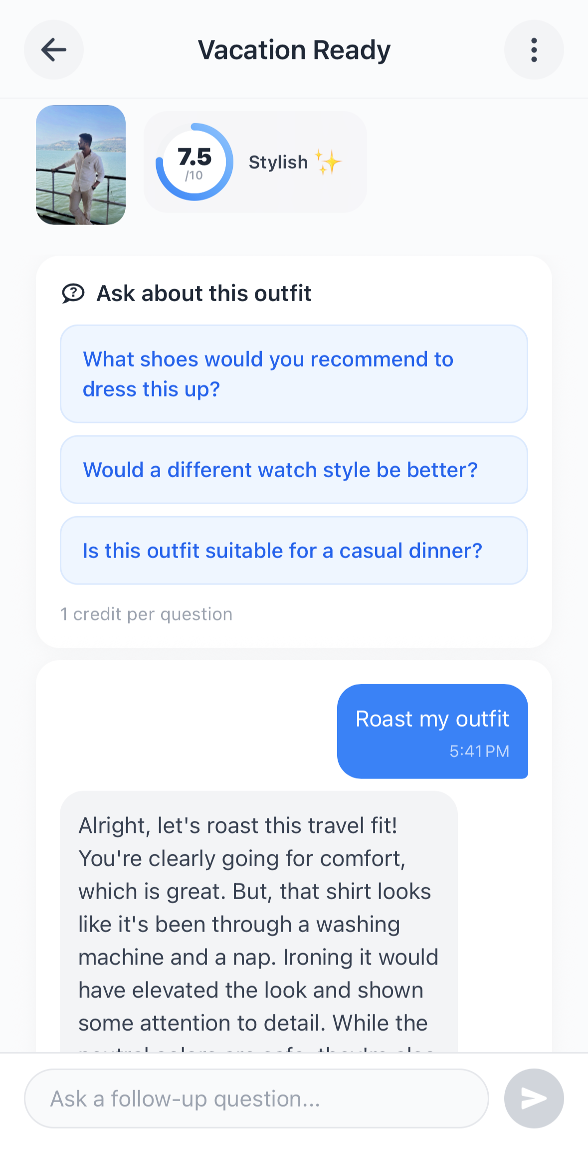 Follow-up question chat interface