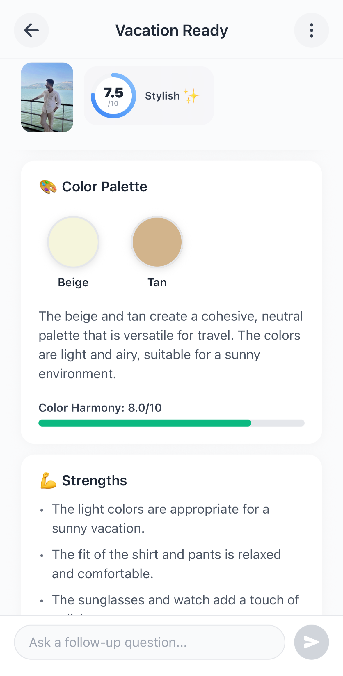 Color palette and strengths section