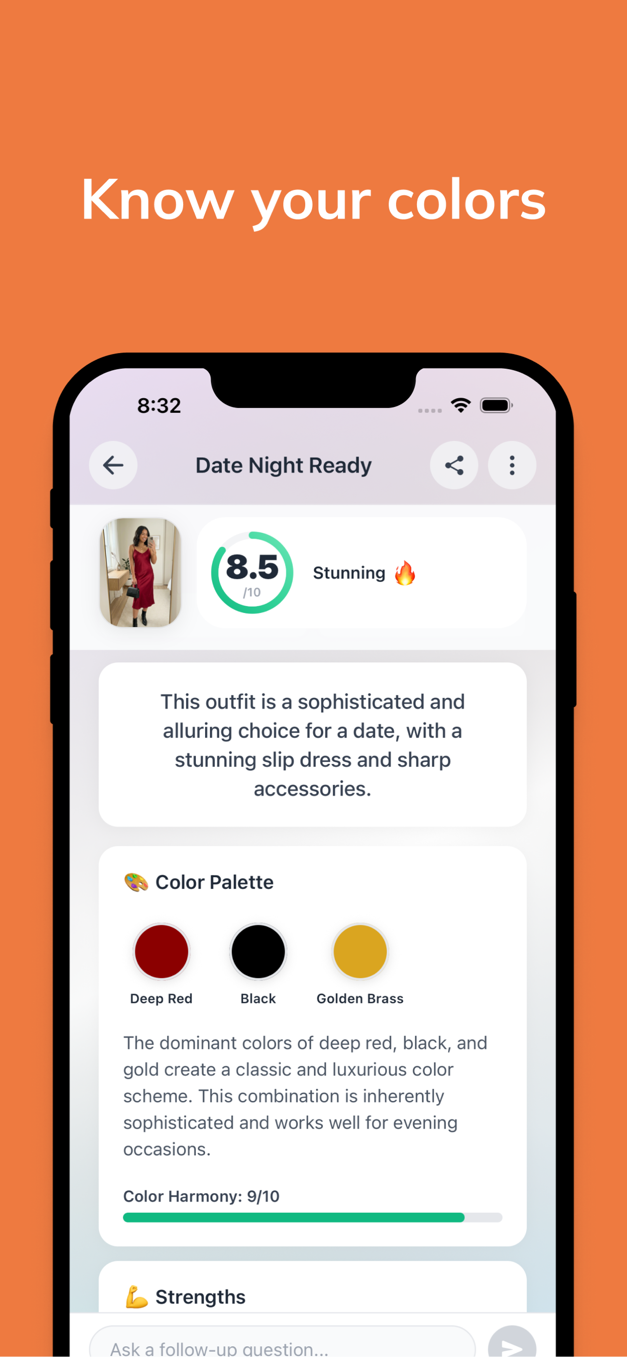 Color palette and strengths section
