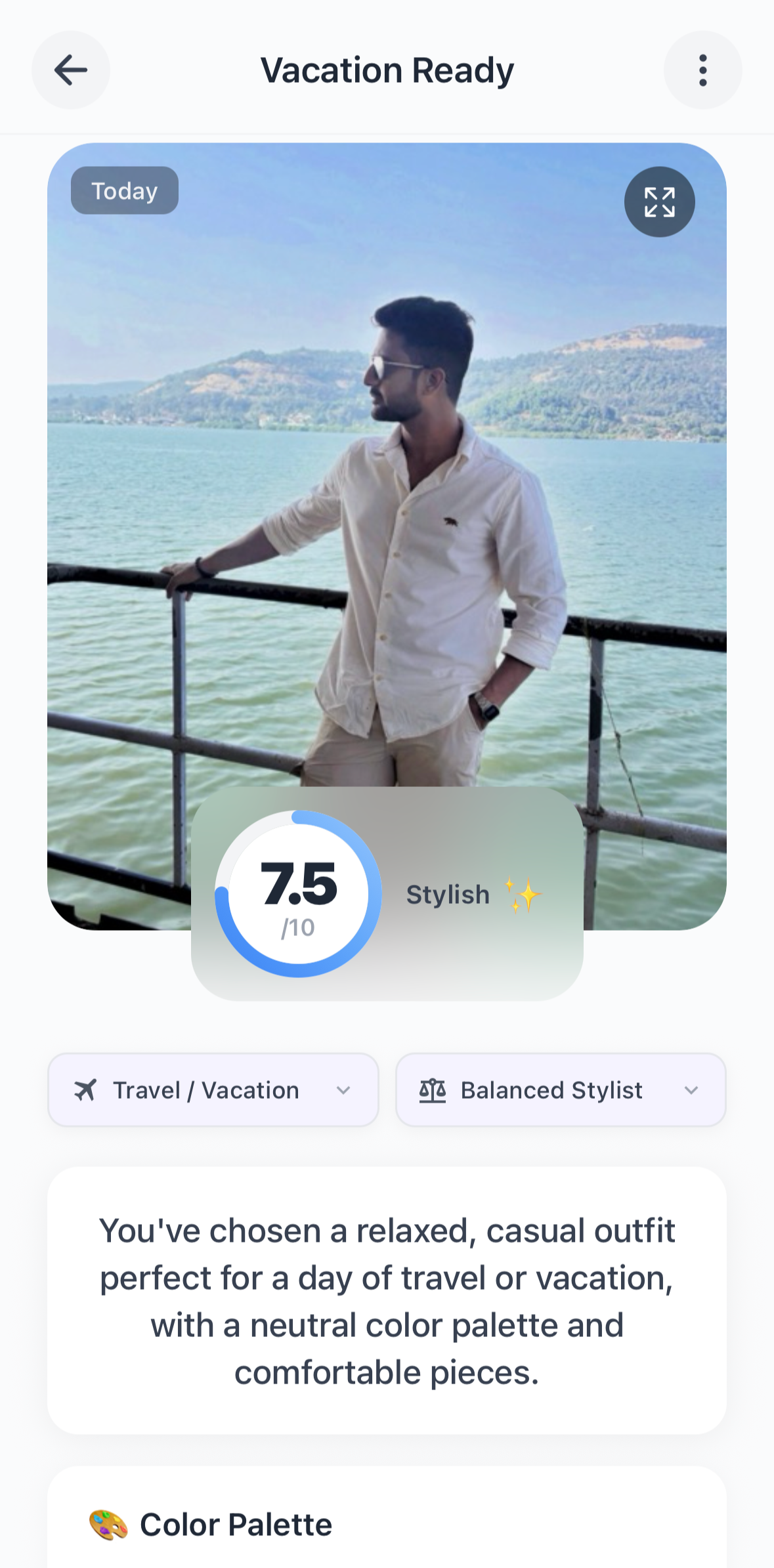 Outfit rating result in Rate my Style app