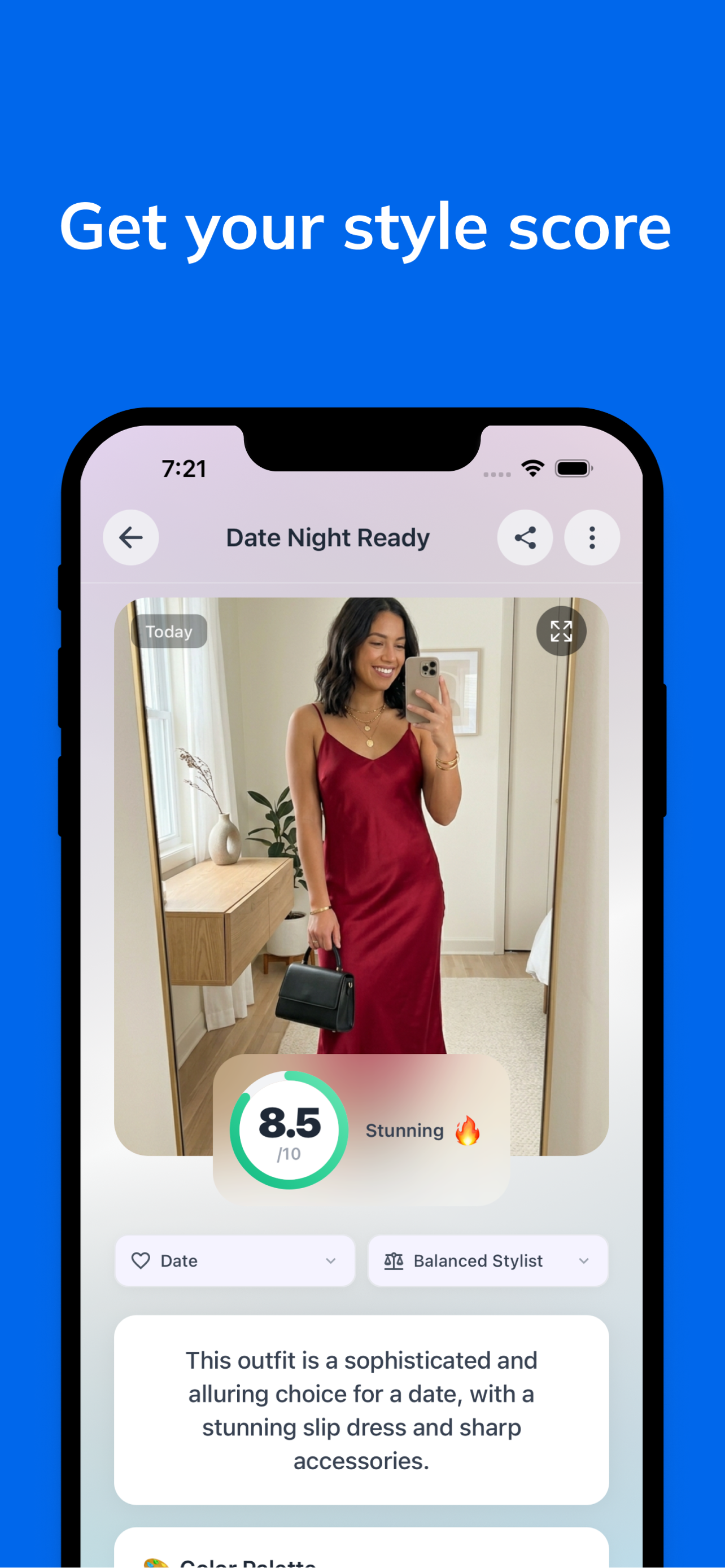Outfit rating result in Rate my Style app